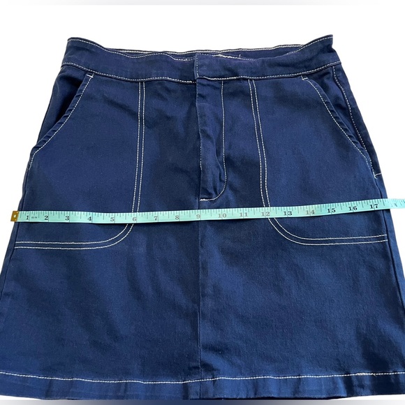 Modcloth navy blue button waist cotton/spandex mini skirt women's size 6 pockets - Picture 6 of 9